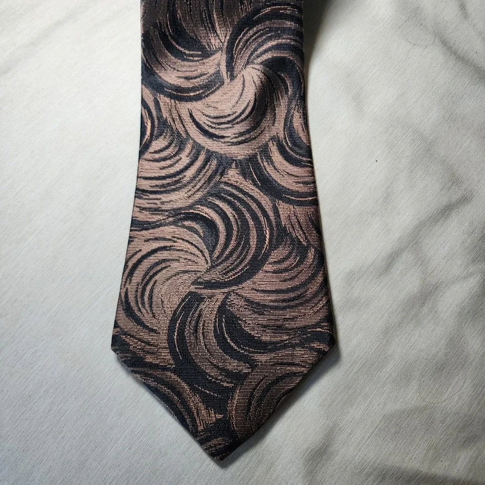Valentino Pietro Tie Mens OS Bronze Black Excellent Silk Swirl Hand Made Italy